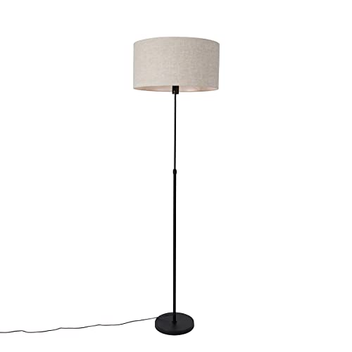 Qazqa - Design Stehleuchte I Stehlampe I Standleuchte I Lampe I Leuchte schwarz verstellbar mit Schirm hellgrau 50 cm - Parte I Wohnzimmer I Schlafzimmer - Stahl Rund - LED geeignet E27 von Qazqa