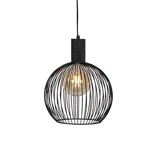 Qazqa - Design runde Hängelampe I Pendellampe I Pendelleuchte schwarz 30 cm - Wire Dos I Wohnzimmer I Schlafzimmer - Stahl Länglich - LED geeignet E27 von Qazqa