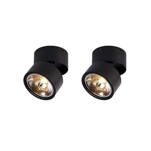 QAZQA - Industrie I Vintage I 2-flammiger Set Spot I Spotlight I Deckenspot I Deckenstrahler I Strahler I Lampe I Leuchtes schwarz verstellbar - Go Nine Tubo I Wohnzimmer I Schlafzimmer - Aluminium Ru von Qazqa