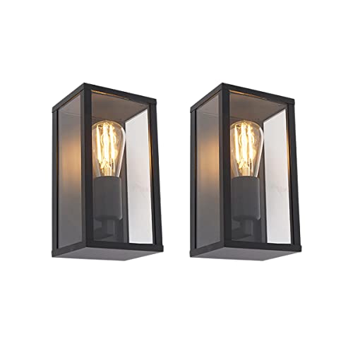 Qazqa - Industrie I Vintage I 2er Set Industrie I Vintage I Außen Wandleuchten schwarz 26 cm IP44 - Charlois I Außenbeleuchtung - Aluminium Länglich - LED geeignet E27 von Qazqa