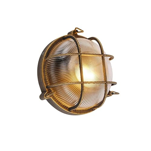 Qazqa - Industrie I Vintage I Außen Wand- und Außen Deckenleuchte I Deckenlampe I Lampe I Leuchte Gold I Messing I Messing rund IP44 - Noutica I Außenbeleuchtung - Aluminium Rund - LED geeignet E27 von Qazqa