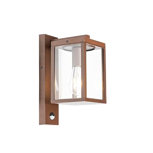 Qazqa - Industrie I Vintage I Außen Wandlaterne rostbraun mit Bewegungssensor IP44 - Charlois I Außenbeleuchtung - Aluminium Rechteckig - LED geeignet E27 von Qazqa