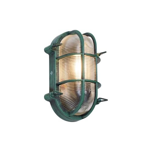 Qazqa - Industrie I Vintage I Außen Wandleuchte Grün Oval IP44 - Noutica I Außenbeleuchtung - Aluminium Oval - LED geeignet E27 von Qazqa