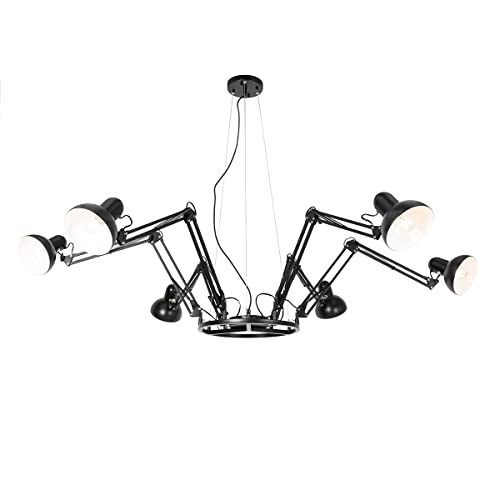 Qazqa - Industrie I Vintage I Industrie-Hängelampe I Pendellampe I Pendelleuchte schwarz 6-flammig verstellbar - Hobby Spinne - Stahl Rund - LED geeignet E27 von Qazqa