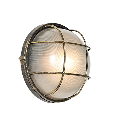 Qazqa - Industrie I Vintage I Industrie I Vintage I Außen Wandleuchte Antik Gold I Messing IP44 - Hanneke I Außenbeleuchtung - Aluminium Rund - LED geeignet E27 von Qazqa
