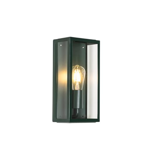 Qazqa - Industrie I Vintage I Industrie I Vintage I Außen Wandleuchte dunkelgrün mit Glas IP44 - Rotterdam I Außenbeleuchtung - Edelstahl Rechteckig - LED geeignet E27 von Qazqa