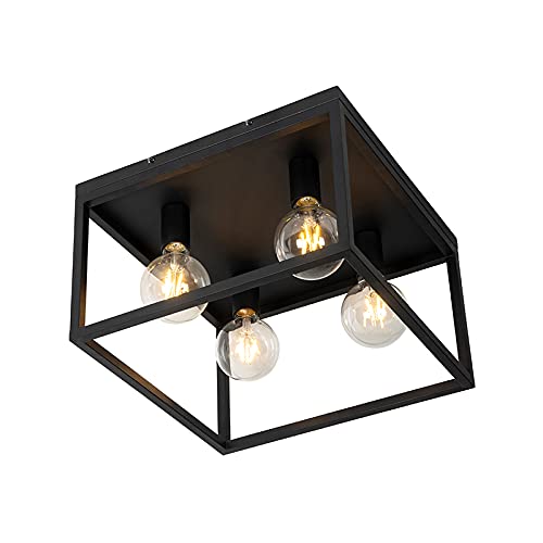 Qazqa - Industrie I Vintage I Industrie I Vintage I Deckenlampe schwarz 4-flammig0 cm 4-flammig - Cage I Wohnzimmer I Schlafzimmer - Stahl Quadratisch - LED geeignet E27 Qazqa - Industrie I Vintage I Industrie I Vintage I Deckenlampe schwarz 4-flammig0 cm 4-flammig - Cage I Wohnzimmer I Schlafzimmer - Stahl Quadratisch - LED geeignet E27 von Qazqa