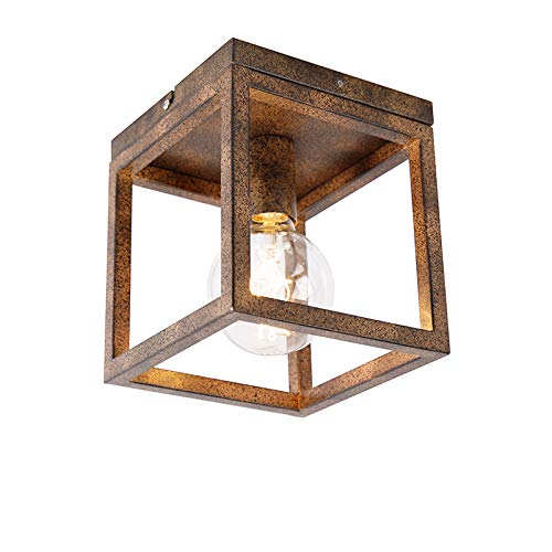 Qazqa - Industrie I Vintage I Industrie I Vintage I Deckenleuchte I Deckenlampe I Lampe I Leuchte rostbraun - Käfig I Wohnzimmer I Schlafzimmer - Stahl Quadratisch - LED geeignet E27 Qazqa - Industrie I Vintage I Industrie I Vintage I Deckenleuchte I Deckenlampe I Lampe I Leuchte rostbraun - Käfig I Wohnzimmer I Schlafzimmer - Stahl Quadratisch - LED geeignet E27 von Qazqa