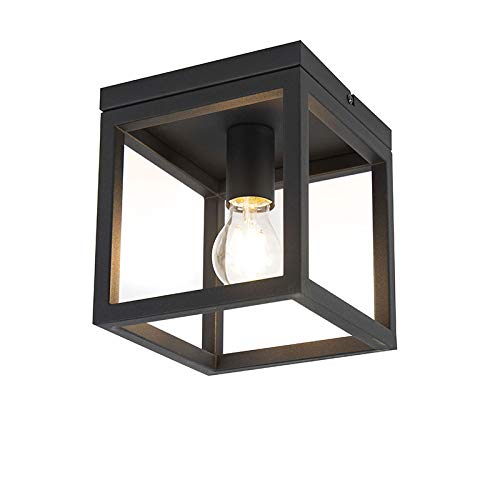 Qazqa - Industrie I Vintage I Industrie I Vintage I Deckenleuchte I Deckenlampe I Lampe I Leuchte Schwarz stahl I nickel matt - Cage I Wohnzimmer I Schlafzimmer - Stahl Quadratisch - LED geeignet E27 von Qazqa