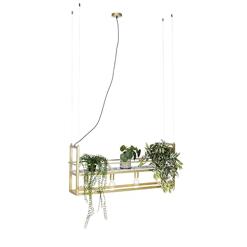 Qazqa - Industrie I Vintage I Industrie I Vintage I Hängelampe I Pendellampe I Pendelleuchte Gold I Messing mit Marmor und Gestell 4-flammig - Cage Rack I Wohnzimmer I Schlafzimmer - Stahl Länglich - von Qazqa