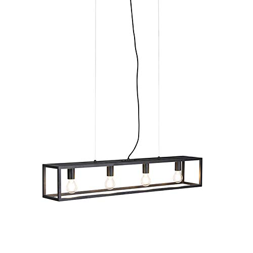 Qazqa - Industrie I Vintage I Industrie Hängelampe I Pendellampe I Pendelleuchte Schwarz 4-flammig - Cage 4-flammig I Wohnzimmer - Stahl Rechteckig - LED geeignet E27 von Qazqa
