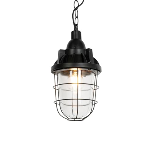 Qazqa - Industrie I Vintage I Industrie I Vintage I Hängelampe I Pendellampe I Pendelleuchte schwarz mit Glas - Cabin I Wohnzimmer - Keramik Länglich I Rund - LED geeignet E27 von Qazqa