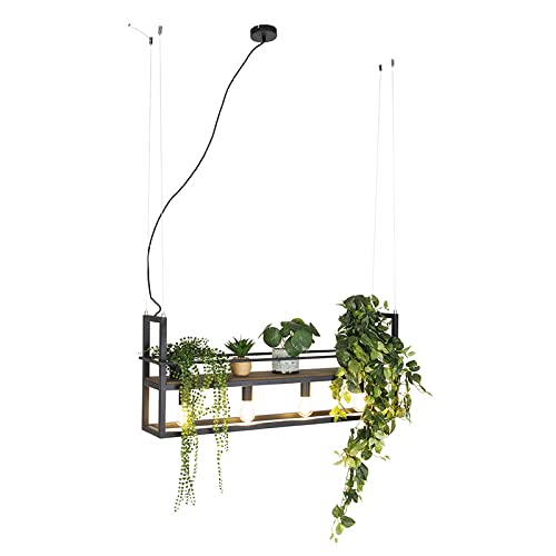 Qazqa - Industrie I Vintage I Industrie I Vintage I Hängelampe I Pendellampe I Pendelleuchte schwarz mit Holz und Gestell 4-flammig - Cage Rack - Stahl Länglich - LED geeignet E27 von Qazqa