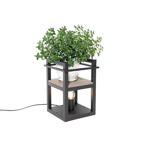 Qazqa - Industrie I Vintage I Industrie I Vintage I Tischlampe schwarz mit Holz - Cage Rack I Wohnzimmer I Schlafzimmer - Stahl Rechteckig - LED geeignet E27 von Qazqa