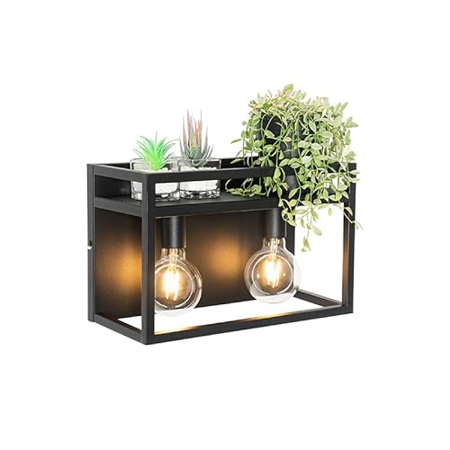 Qazqa - Industrie I Vintage I Industrie I Vintage I Wandleuchte schwarz mit Gestell 2-flammig - Cage Rack I Wohnzimmer I Schlafzimmer - Stahl Rechteckig - LED geeignet E27 von Qazqa