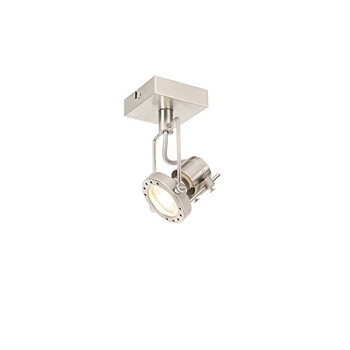 QAZQA - Industrie I Vintage I Industriespot Stahl I Silber I nickel matt drehbar und kippbar - Suplux I Wohnzimmer I Schlafzimmer - Stahl Rund I Quadratisch - LED geeignet GU10 von Qazqa