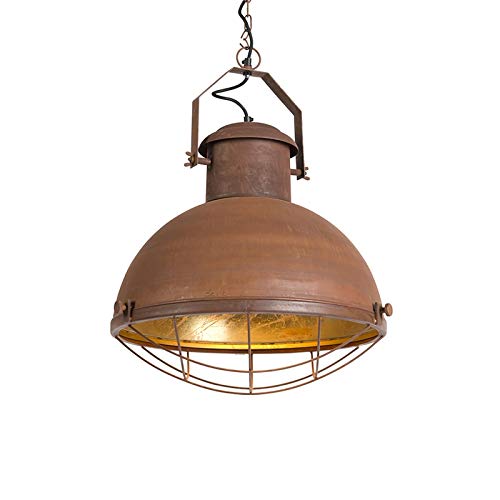Qazqa - Industrie I Vintage I Pendelleuchte I Esstisch I Esszimmer I Pendellampe I Hängelampe I Pendellampe I Pendelleuchte I Lampe I Leuchte rost mit Gold I Messingener Innenseite - Engine I Wohnzim von Qazqa