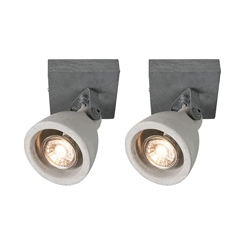 Qazqa - Industrie I Vintage I Set aus 2 Industrie I Vintage In Spots grau Beton 1-Flammig - Creto I Wohnzimmer I Schlafzimmer - SteinI Rund - LED geeignet GU10 von Qazqa