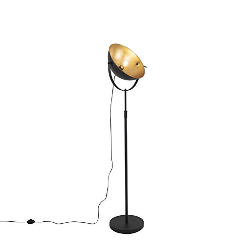 Qazqa - Industrie I Vintage I Stehlampe schwarz mit Gold I Messing 35 cm verstellbar - Magnax I Wohnzimmer I Schlafzimmer - Stahl Länglich I Rund - LED geeignet E27 von Qazqa