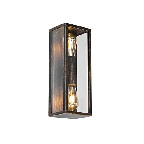 Qazqa - Industrie I Vintage I Vintage Außen Wandleuchte AntikGold I Messing 38 cm 2-flammig IP44 - Charlois I Außenbeleuchtung - Aluminium Länglich - LED geeignet E27 von Qazqa
