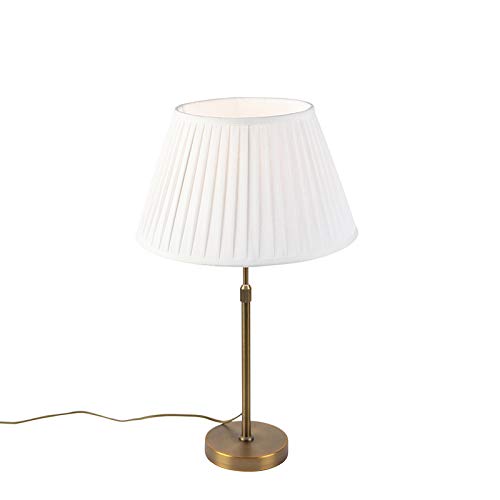 Qazqa - Klassisch I Antik Bronze Tischlampe mit plissiertem Schirm weiß 35 cm - Parte I Wohnzimmer I Schlafzimmer - Textil Zylinder I Länglich I Rund - LED geeignet E27 von Qazqa