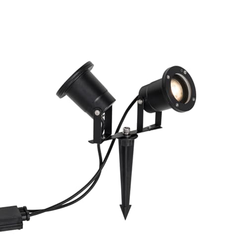 Qazqa - Klassisch I Antik Gartenstrahler schwarz inkl. Kabel und Stecker 2-flammig IP65 - Basic I Außenbeleuchtung - Aluminium Rund - LED geeignet GU10 von Qazqa