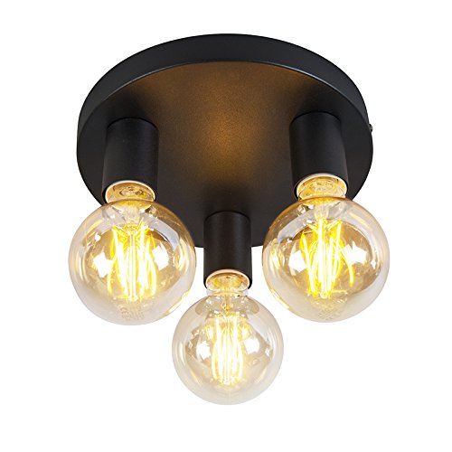 Qazqa - Klassisch I Antik IndustrieDeckenleuchte I Deckenlampe I Lampe I Leuchte schwarz - Facil 3-flammig I Wohnzimmer I Schlafzimmer - Stahl Rund - LED geeignet E27 von Qazqa