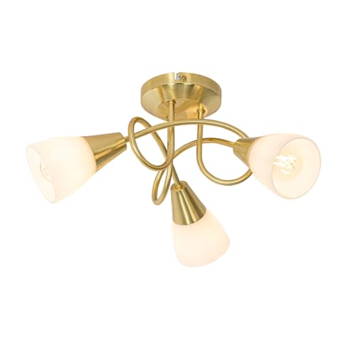 Qazqa - Klassisch I Antik Klassische Deckenleuchte I Deckenlampe I Lampe I Leuchte Gold I Messing mit Opalglas 3-flammig - Inez I Wohnzimmer I Schlafzimmer - Stahl Organisch - LED geeignet E14 von Qazqa