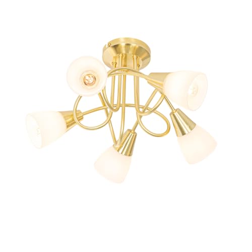 Qazqa - Klassisch I Antik Klassische Deckenleuchte I Deckenlampe I Lampe I Leuchte Gold I Messing mit Opalglas 5-flammig - Inez I Wohnzimmer I Schlafzimmer - Stahl Organisch - LED geeignet E14 von Qazqa