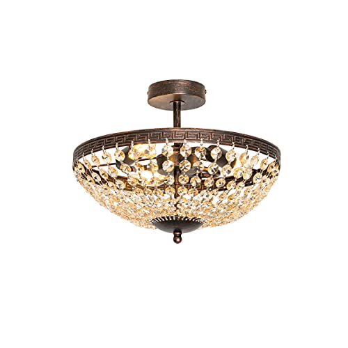 Qazqa - Klassisch I Antik Klassische Deckenleuchte I Deckenlampe I Lampe I Leuchte aus Bronze und Kristall, 3-flammig – Mondrian I Wohnzimmer I Schlafzimmer - Stahl Rund - LED geeignet E14 von Qazqa
