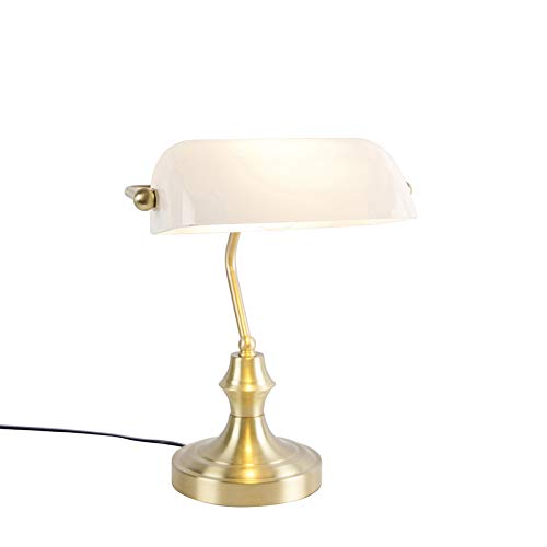 Qazqa - Klassisch I Antik Klassische Notarlampe Gold I Messing mit Opalglas - Banker I Wohnzimmer I Schlafzimmer I Bankerleuchte - Länglich - LED geeignet E27 Qazqa - Klassisch I Antik Klassische Notarlampe Gold I Messing mit Opalglas - Banker I Wohnzimmer I Schlafzimmer I Bankerleuchte - Länglich - LED geeignet E27 von Qazqa