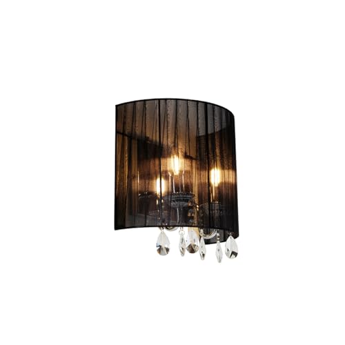 Qazqa - Klassisch I Antik Klassische Wandleuchte Chrom mit schwarzem Schirm - Ann-Kathrin 2-flammig I Wohnzimmer I Schlafzimmer - Textil Rund I Kugel I Kugelförmig - LED geeignet E14 von Qazqa