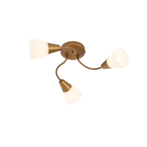 Qazqa - Klassisch I Antik Klassischer Deckenstrahler Gold I Messing mit Milchglas rund 3-flammig Spotbalken-flammig – Madi I Wohnzimmer I Schlafzimmer - Stahl Rund - LED geeignet E14 von Qazqa