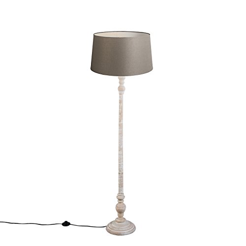Qazqa - Klassisch I Antik Land Stehlampe taupe mit Leinenschirm 45 cm - Classico I Schlafzimmer - Holz Zylinder I Länglich - LED geeignet E27 von Qazqa