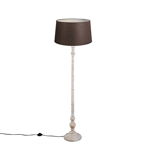 Qazqa - Klassisch I Antik Stehlampe mit Leinenschirm braun 45 cm - Classico I Wohnzimmer I Schlafzimmer - Holz Zylinder I Länglich - LED geeignet E27 von Qazqa