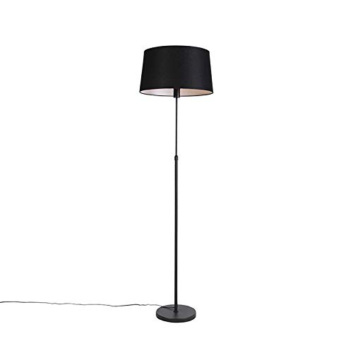 Qazqa - Klassisch I Antik Stehlampe schwarz mit schwarzem Leinenschirm 45cm verstellbar - Parte I Wohnzimmer I Schlafzimmer - Stahl Rund I Länglich I Zylinder - LED geeignet E27 von Qazqa