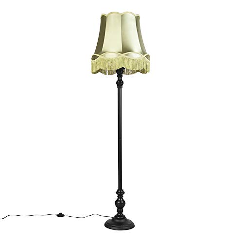 Qazqa - Klassisch I Antik Stehleuchte I Stehlampe I Standleuchte I Lampe I Leuchte schwarz mit Oma Schirm grün - Classico I Wohnzimmer I Schlafzimmer - Textil Länglich - LED geeignet E27 von Qazqa