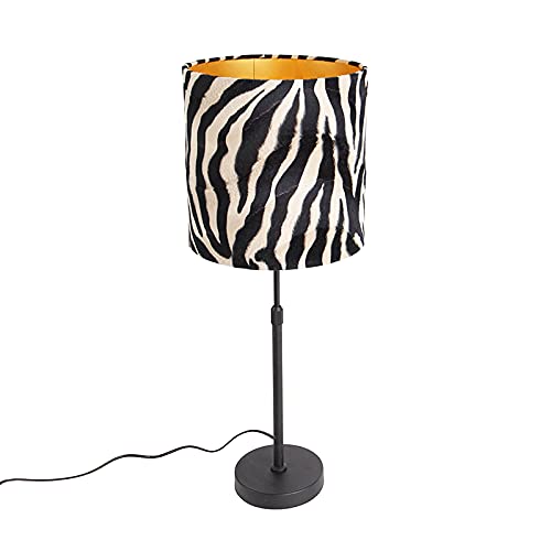 Qazqa - Klassisch I Antik Tischlampe schwarzer Schirm Zebra Design 25 cm verstellbar - Parte I Wohnzimmer I Schlafzimmer - Textil Zylinder - LED geeignet E27 von Qazqa