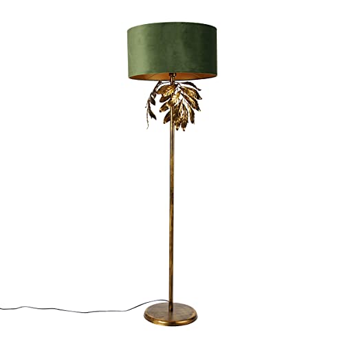 Qazqa - Klassisch I Antik Vintage Stehlampe Antik Gold I Messing mit grünem Schirm - Linden I Wohnzimmer I Schlafzimmer - Stahl Rund - LED geeignet E27 von Qazqa