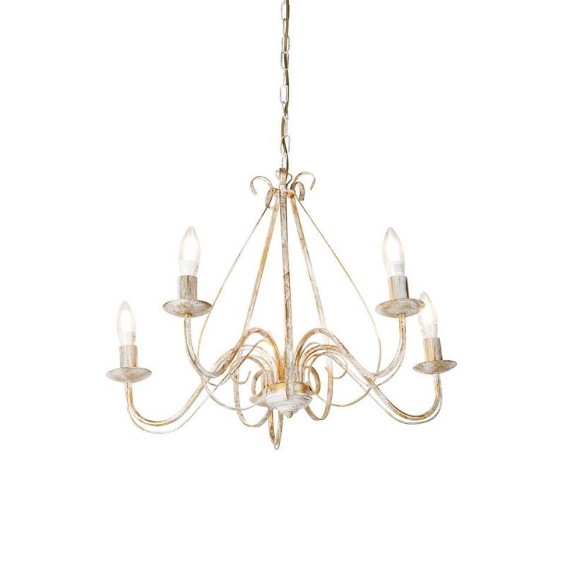 Qazqa Kronleuchter Giuseppe, LED wechselbar, E14, Weiß, Landhaus, Stahl, 5-flammig von Qazqa