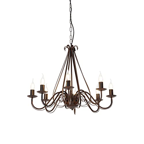 Qazqa - Landhaus I Vintage Antiker Kronleuchter I Chandelier braun 8-Licht - Giuseppe 8 - Stahl Rund - LED geeignet E14 von Qazqa