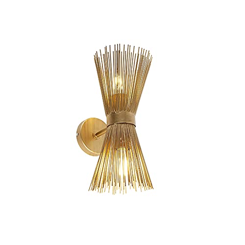 Qazqa - Landhaus I Vintage Art Deco Wandleuchte Gold I Messing 2-flammig-Licht - Besen I Wohnzimmer I Schlafzimmer I Up & Down - Stahl Rund I Länglich - LED geeignet E27 Qazqa - Landhaus I Vintage Art Deco Wandleuchte Gold I Messing 2-flammig-Licht - Besen I Wohnzimmer I Schlafzimmer I Up & Down - Stahl Rund I Länglich - LED geeignet E27 von Qazqa