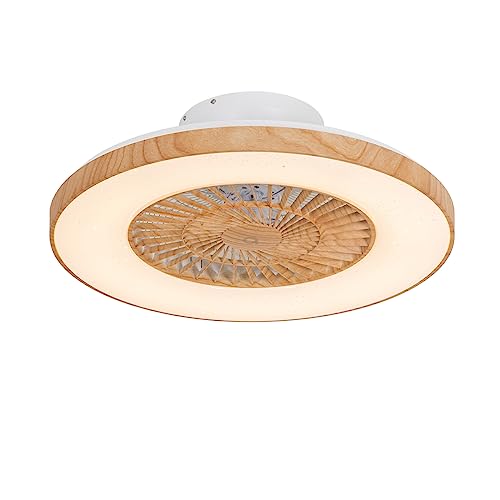Qazqa - Landhaus I Vintage Deckenventilator mit beleuchtung Holz inkl. LED mit Fernbedienung - Climo Dimmer I Dimmbar I Wohnzimmer I Schlafzimmer - Stahl Rund - I LED von Qazqa