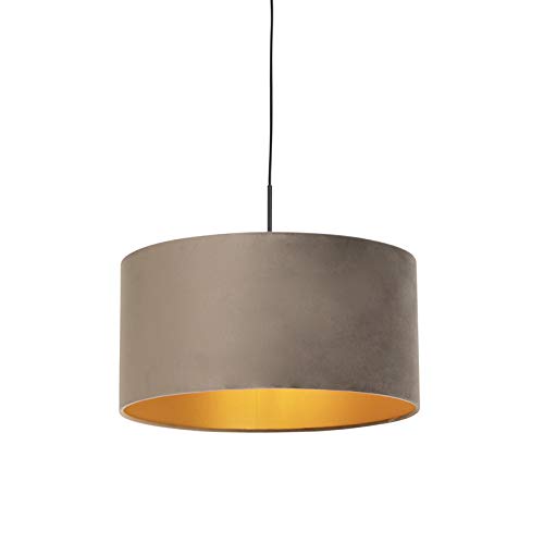 Qazqa - Landhaus I Vintage I Rustikal Hängelampe I Pendellampe I Pendelleuchte mit Veloursschirm taupe mit Gold I Messing 50 cm - Combi I Wohnzimmer I Schlafzimmer - Textil Zylinder I Länglich I Rund Qazqa - Landhaus I Vintage I Rustikal Hängelampe I Pendellampe I Pendelleuchte mit Veloursschirm taupe mit Gold I Messing 50 cm - Combi I Wohnzimmer I Schlafzimmer - Textil Zylinder I Länglich I Rund von Qazqa
