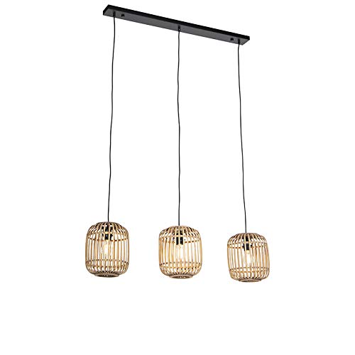 Qazqa - Landhaus I Vintage I Rustikal Rural Hängelampe I Pendellampe I Pendelleuchte Rattan 3-flammig-Licht - Manila I Wohnzimmer I Schlafzimmer - Zylinder I Länglich I Rund - LED geeignet E27 von Qazqa