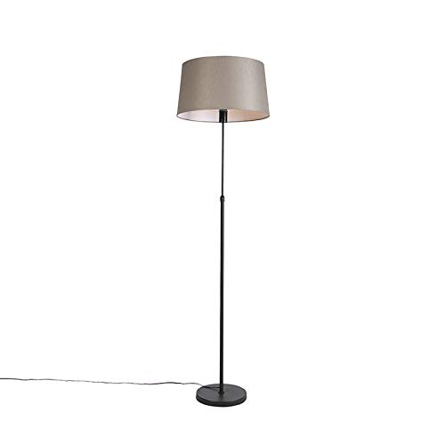 Qazqa - Landhaus I Vintage I Rustikal Schwarze Stehlampe mit taupe Leinenschirm 45 cm verstellbar - Parte I Wohnzimmer I Schlafzimmer - Stahl Zylinder I Länglich I Rund - LED geeignet E27 von Qazqa