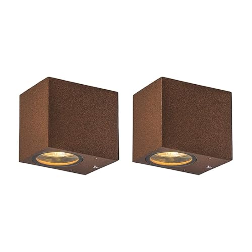 Qazqa - Landhaus I Vintage I Rustikal Set mit 2 Industrie I Vintage In Außen Wandleuchten rostbraun IP44 - Baleno I. I Außenbeleuchtung I Up I Down - Aluminium Rechteckig - LED geeignet GU10 von Qazqa