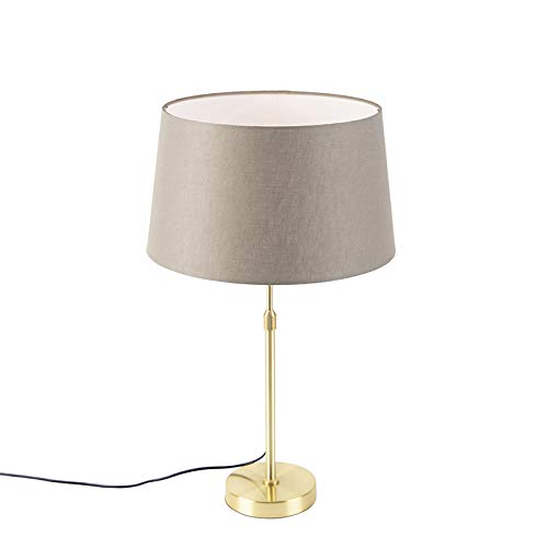 Qazqa - Landhaus I Vintage I Rustikal Tischlampe Gold I Messing I Messing mit Leinenschirm Taupe 35 cm - Parte I Wohnzimmer I Schlafzimmer I NachtNachttischlampe | Tischleuchte - Leinen Zylinder I Qazqa - Landhaus I Vintage I Rustikal Tischlampe Gold I Messing I Messing mit Leinenschirm Taupe 35 cm - Parte I Wohnzimmer I Schlafzimmer I NachtNachttischlampe | Tischleuchte - Leinen Zylinder I von Qazqa