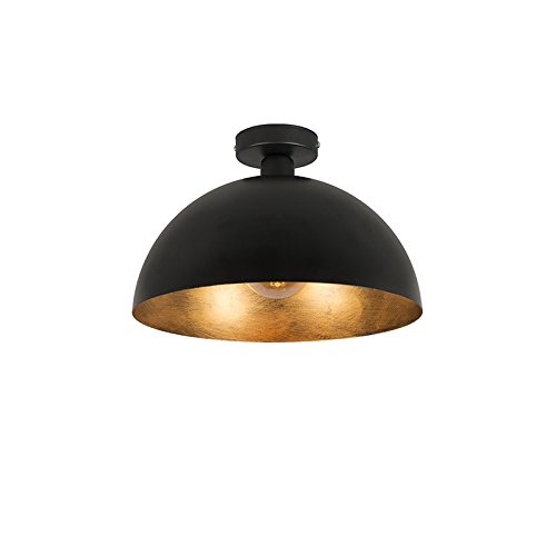 Qazqa - Landhaus I Vintage Industrie I Vintage I Deckenleuchte I Deckenlampe I Lampe I Leuchte schwarz mit Gold I Messing 35 cm - Magna I Wohnzimmer I Schlafzimmer - Stahl Rund - LED geeignet E27 von Qazqa