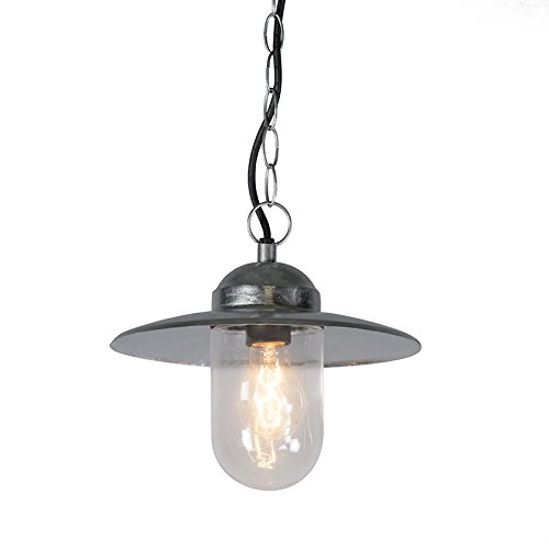 Qazqa - Landhaus I Vintage Industrie I Vintage I Hängelampe I Pendellampe I Pendelleuchte Zink IP44 - Munich I Außenbeleuchtung I Wohnzimmer I Schlafzimmer - Stahl Rund - LED geeignet E27 von Qazqa